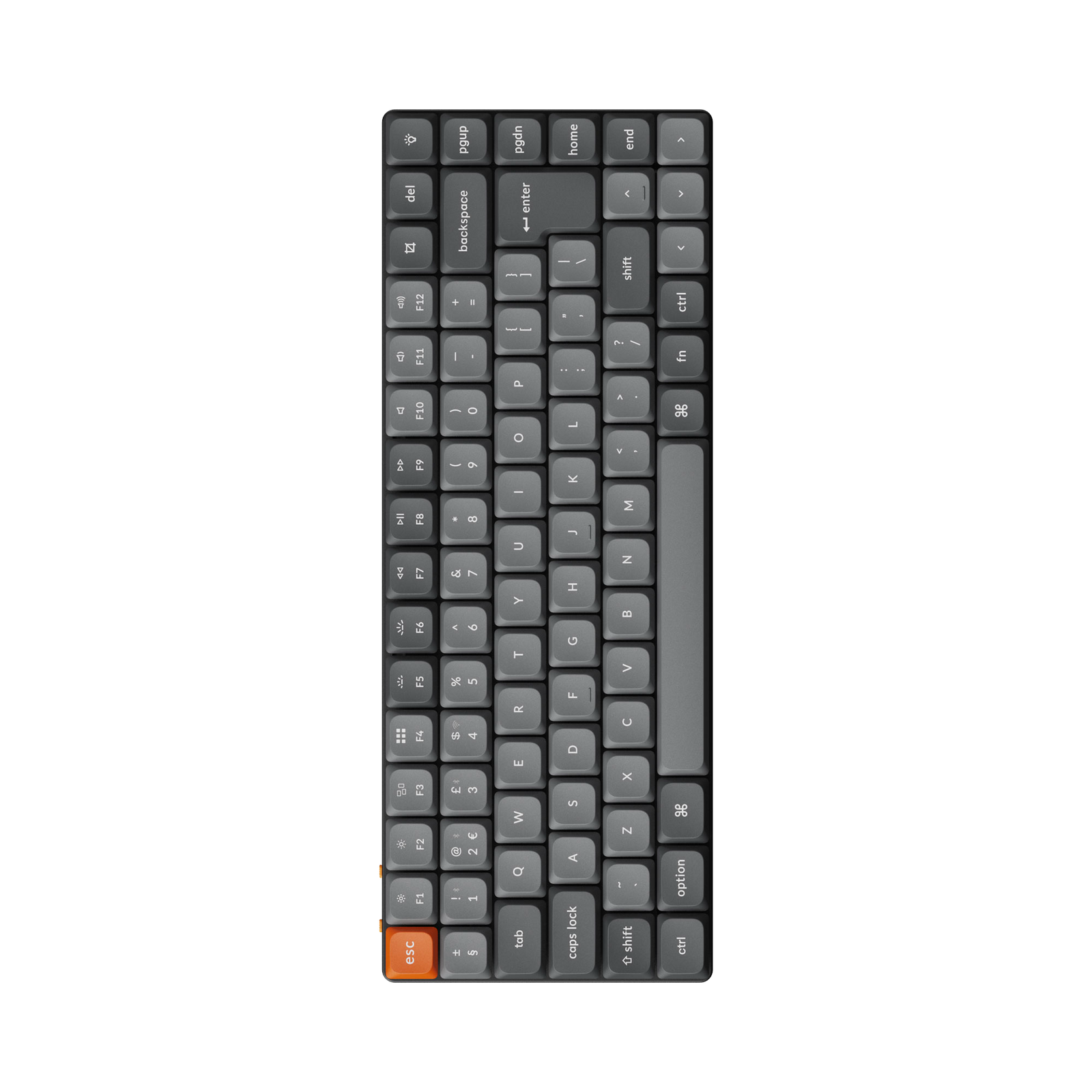 Black keyboard with gray keys on a white background