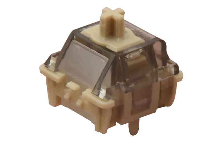 Close-up of a mechanical keyboard switch on a white background