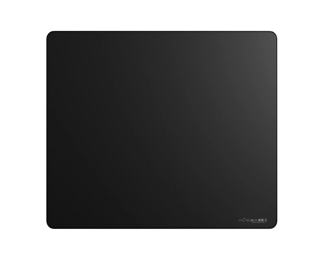 Black mouse pad with brand logo on a white background