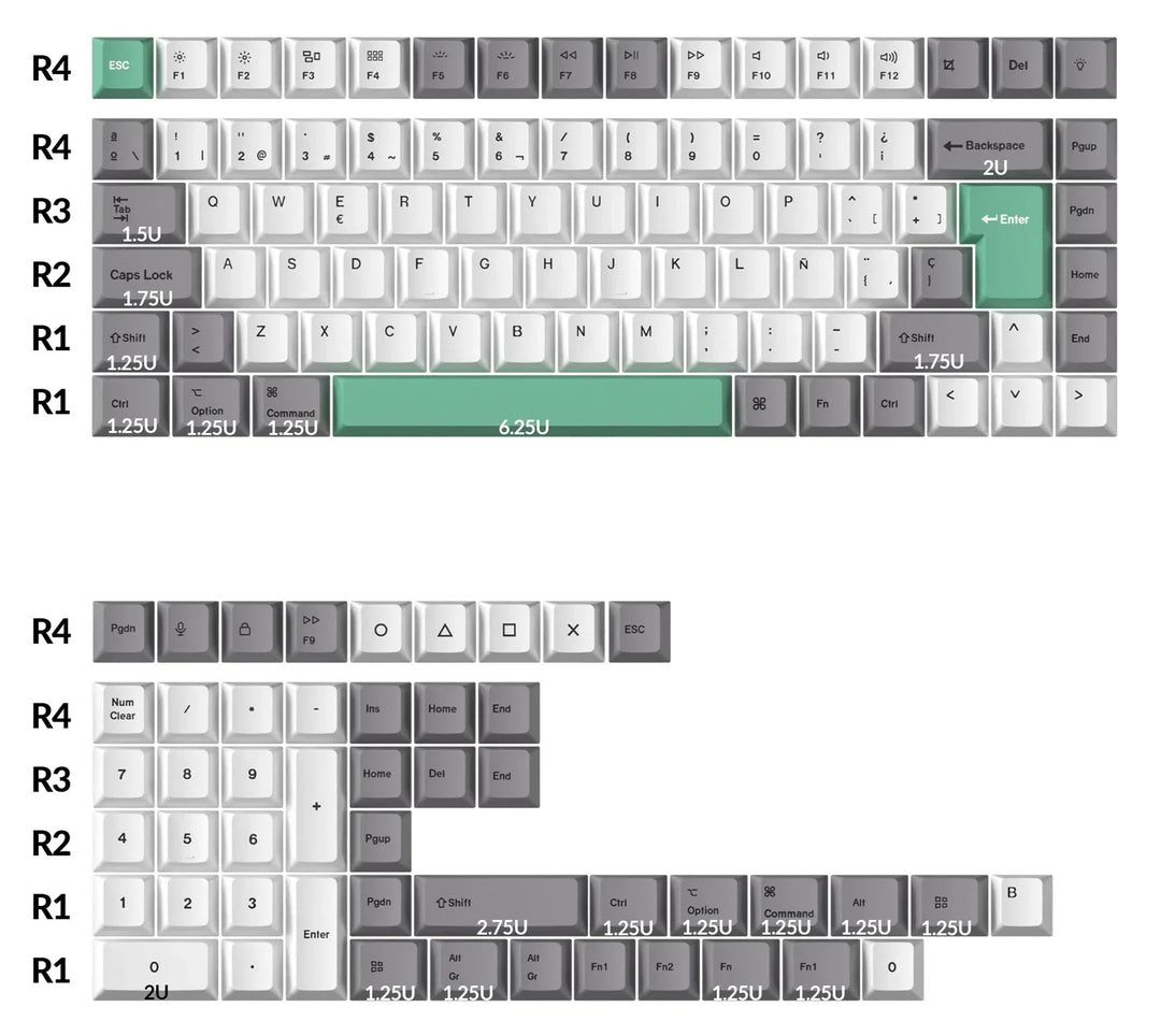 KEYCHRON GREY WHITE MINT KEYCAPS