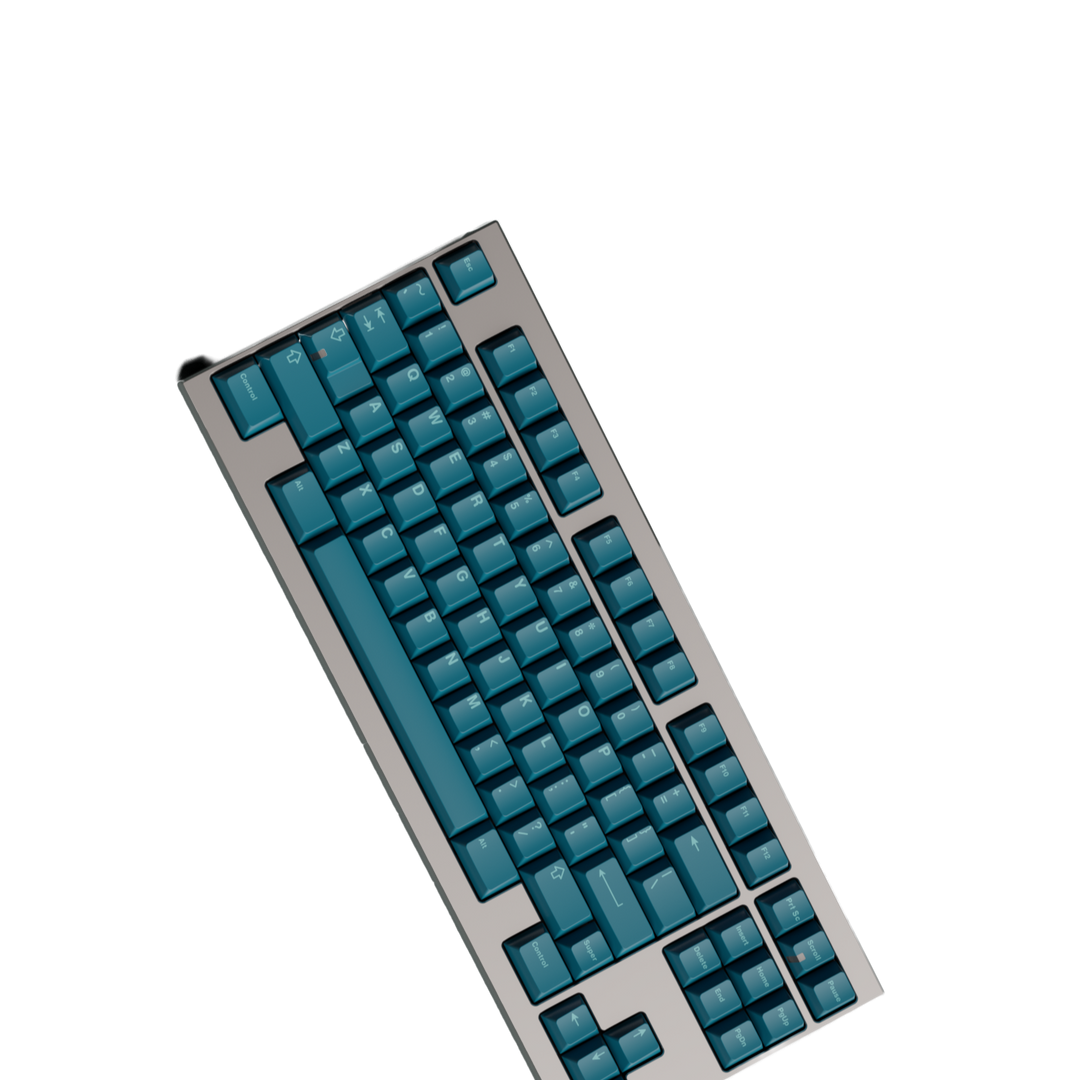 Mechanical keyboard with blue keys on a white background
