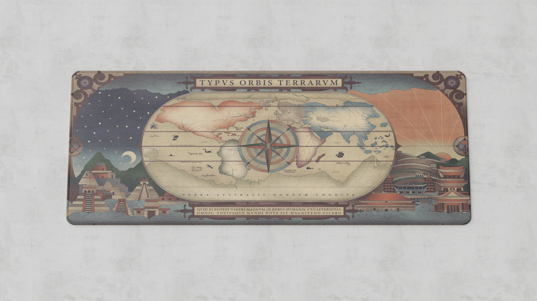 Decorative rectangular panel with a vintage-style map design on a light gray background
