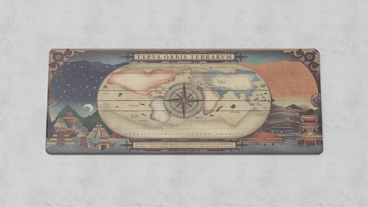 Decorative rectangular panel with a vintage-style map design on a light gray background
