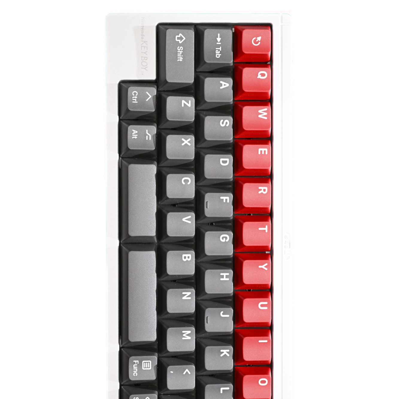 Keyboard with red and gray keys on a white background