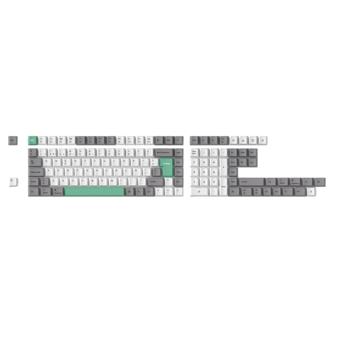 KEYCHRON_GREY_WHITE_MINT_KEYCAPS_ISO_ESPANOL_CUSTOM_PBT - ELOQUENT CLICKS