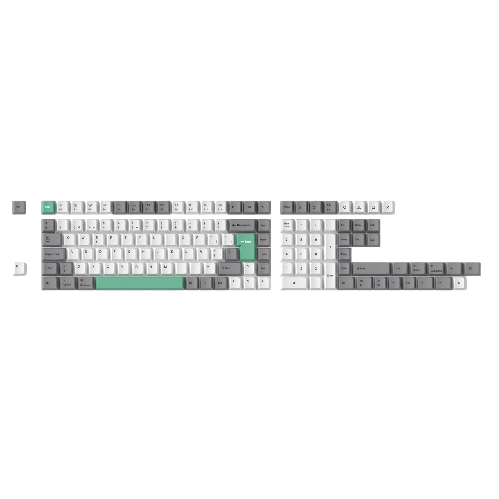 KEYCHRON_GREY_WHITE_MINT_KEYCAPS_ISO_ESPANOL_CUSTOM_PBT - ELOQUENT CLICKS