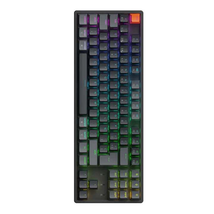 Mechanical keyboard with RGB lighting on a white background