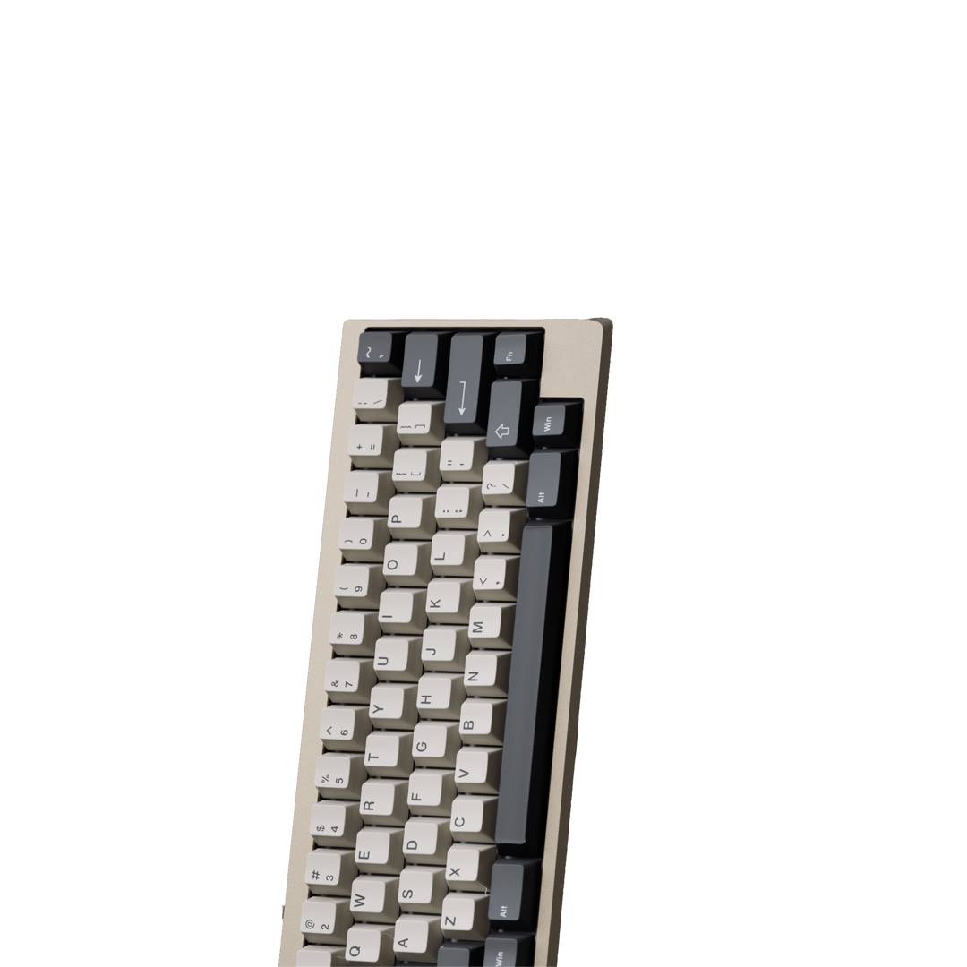 Mechanical keyboard with white and black keys on a white background