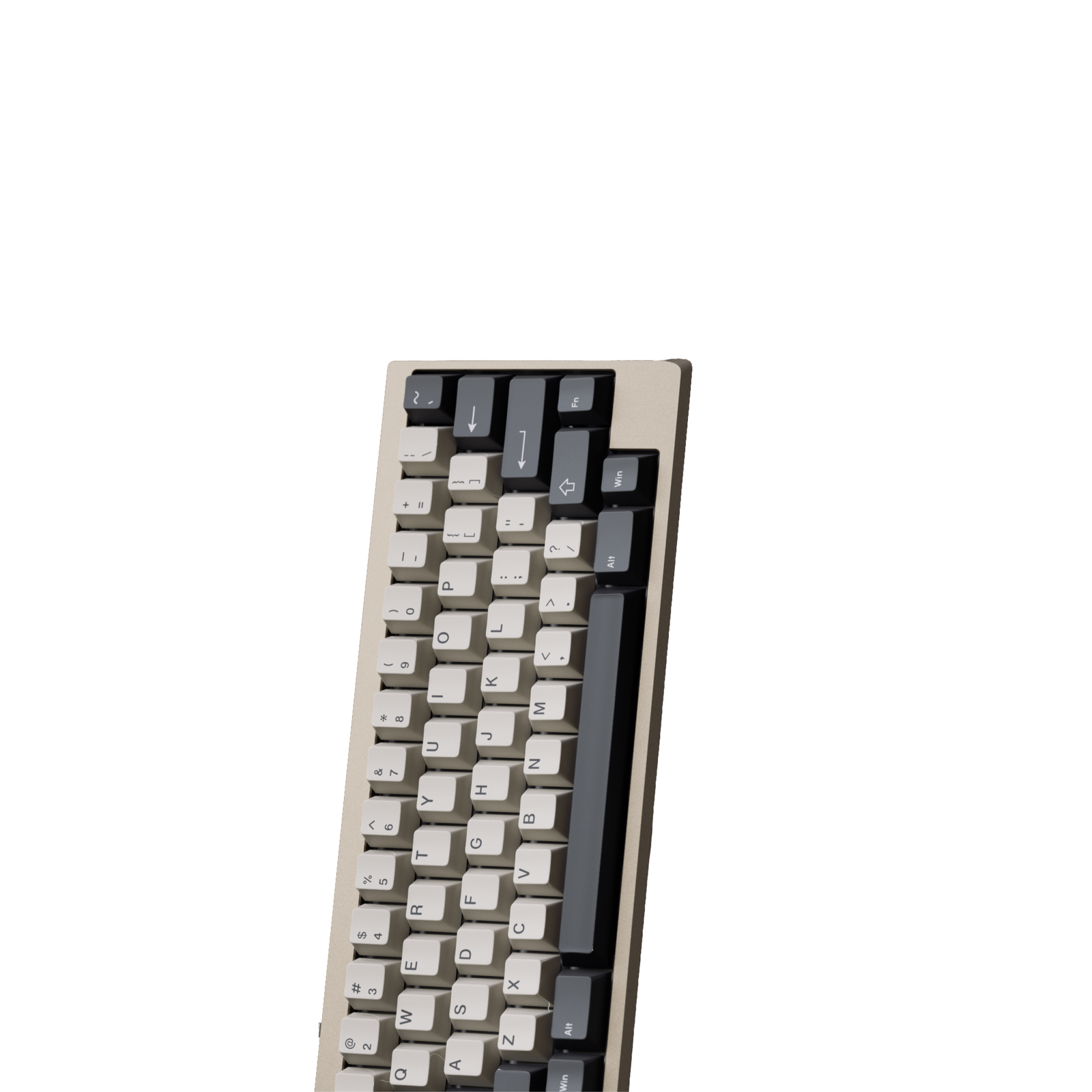 Mechanical keyboard with white and black keys on a white background