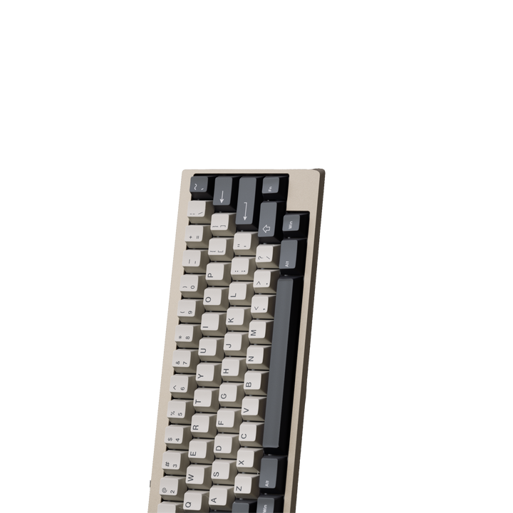 Mechanical keyboard with white and black keys on a white background