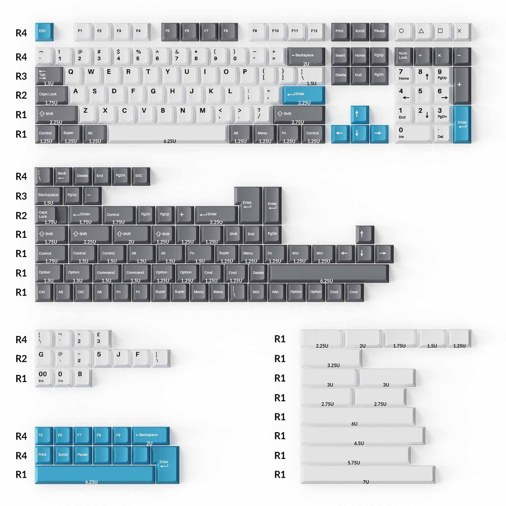 KEYCHRON GREY, WHITE & BLUE KEYCAP SET - ELOQUENT CLICKS