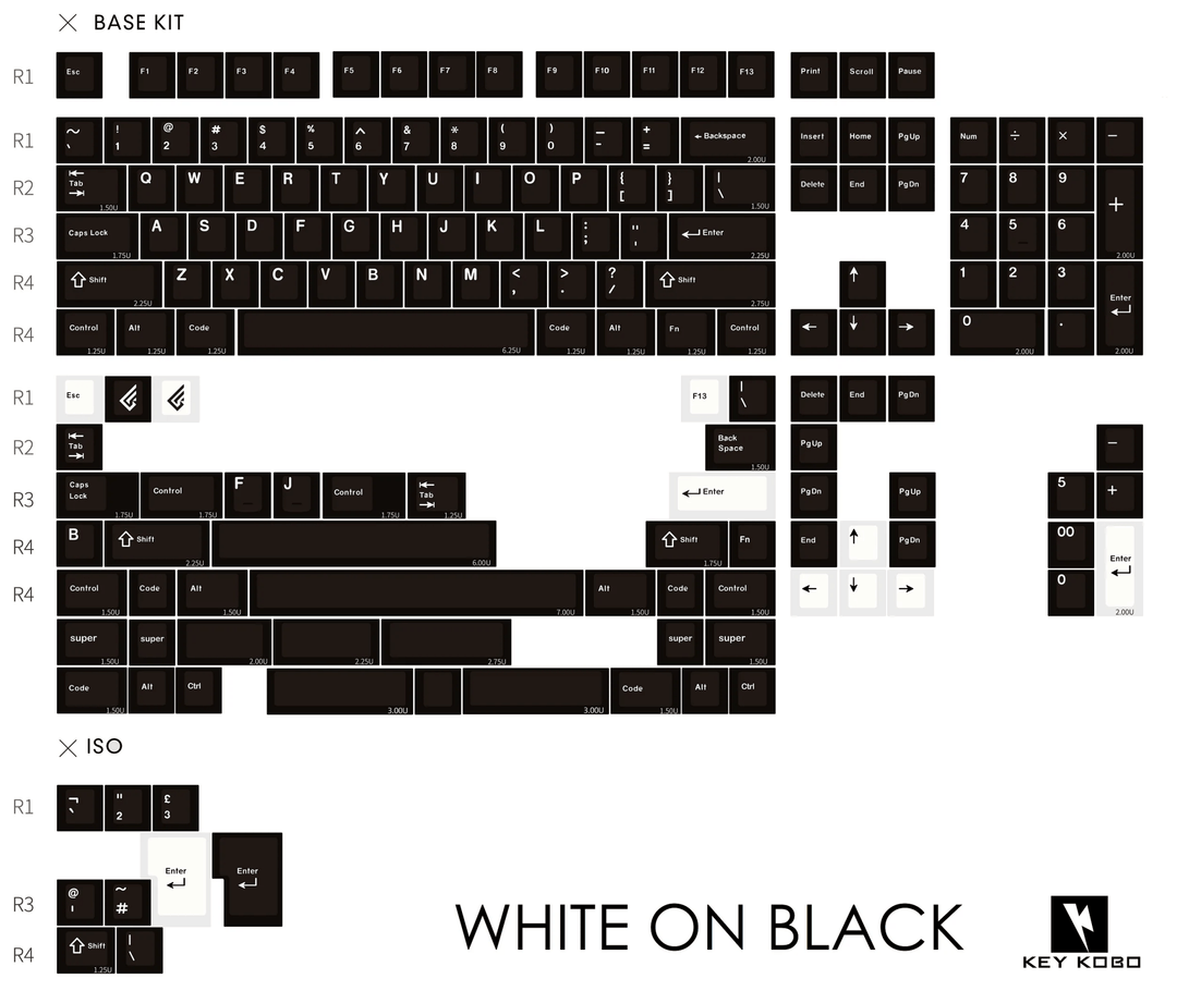 KKB BLACK ON WHITE KEYCAP SET - ELOQUENT CLICKS