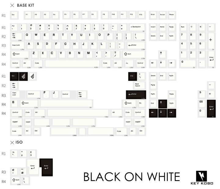 KKB BLACK ON WHITE KEYCAP SET - ELOQUENT CLICKS
